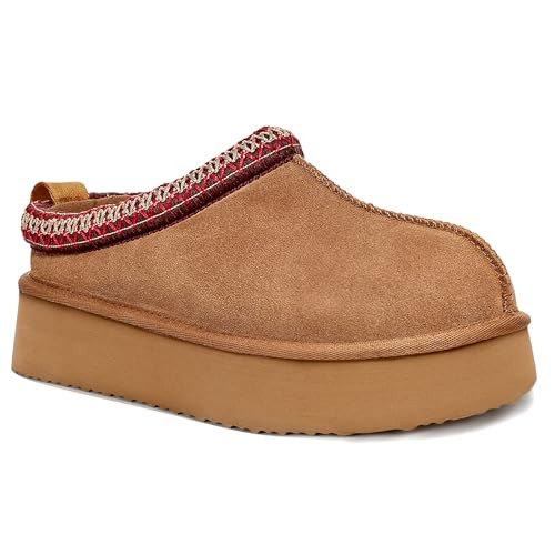 Gdazzio Platform Slippers for Women Fur Fleece Lined Mini Boots Anti-Slip Snow Boots Fluffy House Slippers for Indoor and Outdoor Chestnut | Amazon (US)