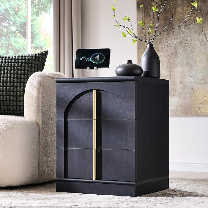 ACCOHOHO Modern Night Stand with Arched Panel, 18" Nightstand with Charging Station, Side Table w... | Amazon (US)