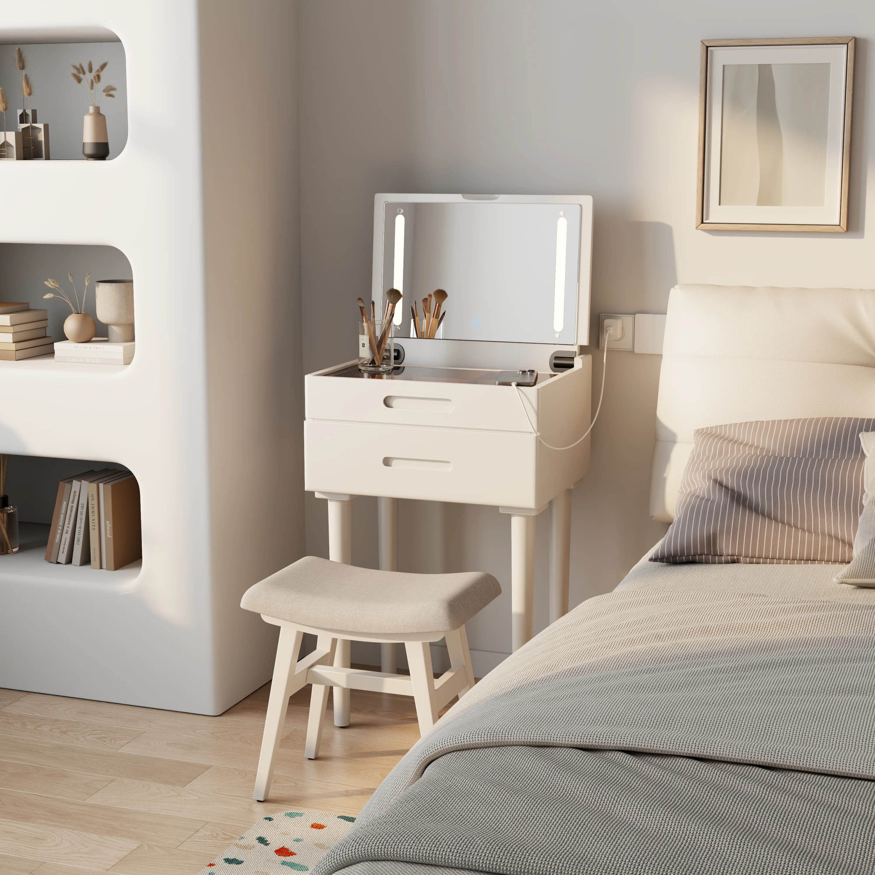 Solid Wood Vanity Desk with Flip Top Mirror & Lights, Small Makeup Vanity with Drawers, 3 Lighting Modes Adjustable Brightness, Vanity Table for Bedro | Wayfair North America