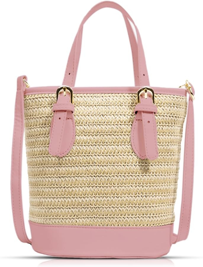 Straw Bag for Women, Beach Bag, Hand-Woven Handbag, Adjustable Leather Handle,Crossbody Bag for V... | Amazon (US)