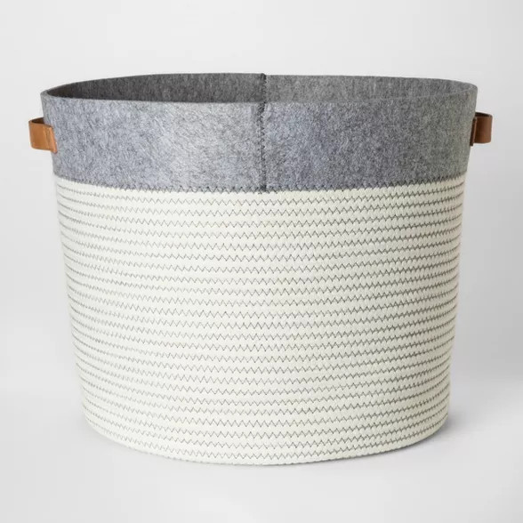 Round Fabric Toy Storage Bin Gray & White - Pillowfort™ | Target