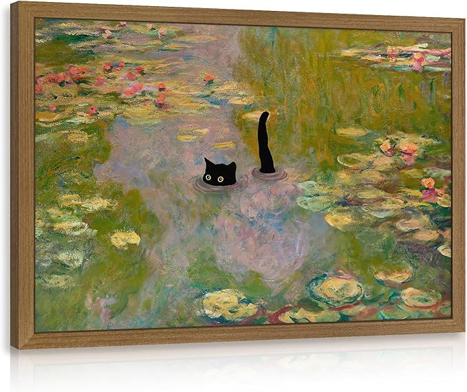 PORENY Funny Cat Monet Wall Art, Whimsical Black Cat Water Lilies Pond Poster Print, Vintage Impr... | Amazon (US)