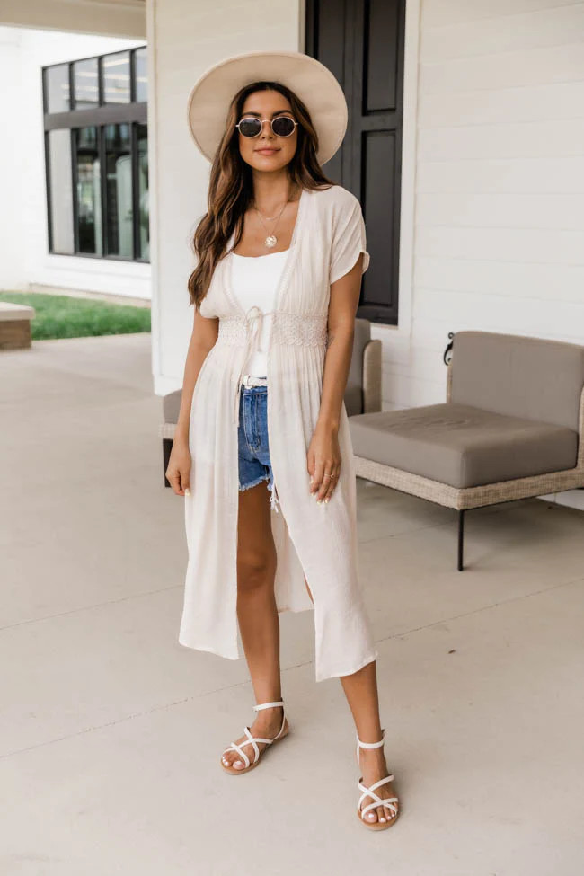 Sandy Kisses Beige Duster Swim Coverup | The Pink Lily Boutique