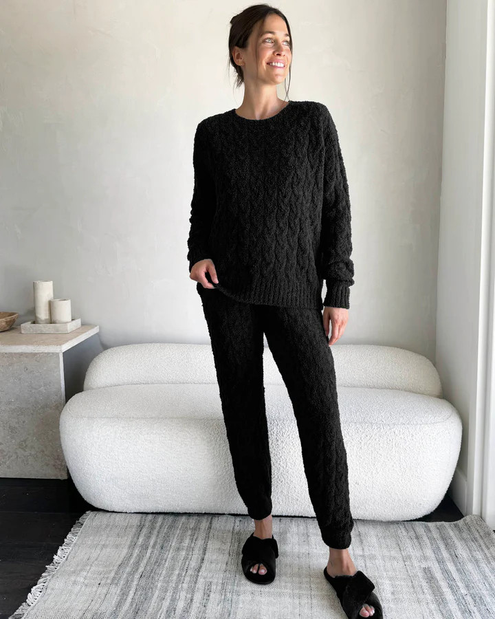 Black Fuzzy Cable Knit Sweater PJ Set | Splendid