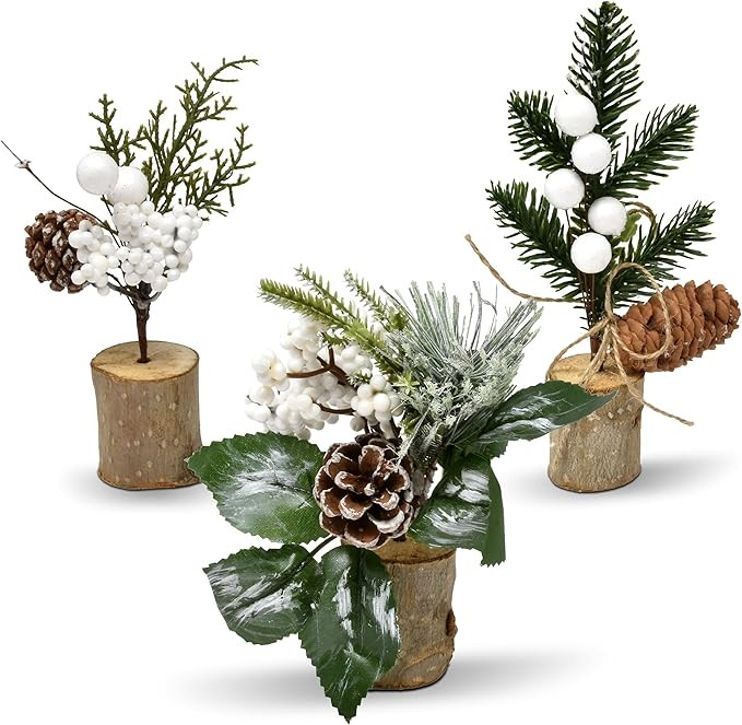 Mini Christmas White Floral Plant Table Decorations Set of 3 Pine Berries Branches Tabletop Cente... | Amazon (US)