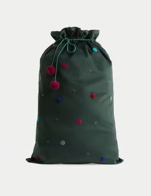 Green Velvet Pom Pom Sack | Marks and Spencer US