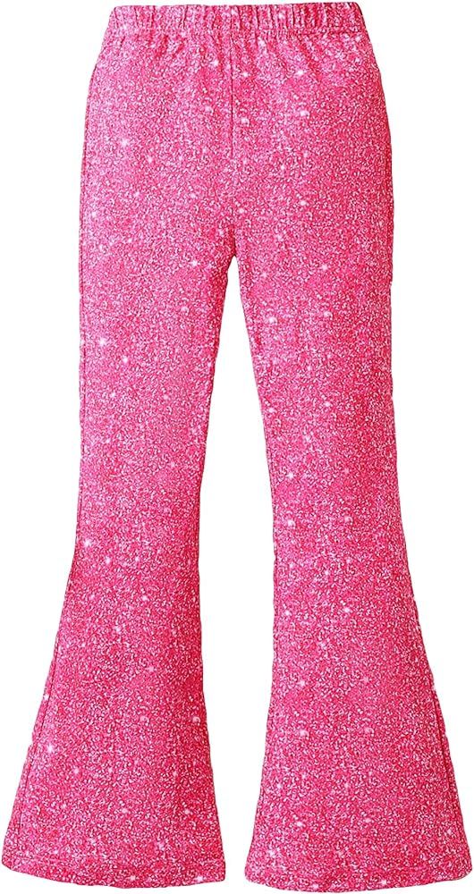 WDIRARA Girl's Glitter Elastic Waist Flare Bell Bottom Party Stretch Pants | Amazon (US)