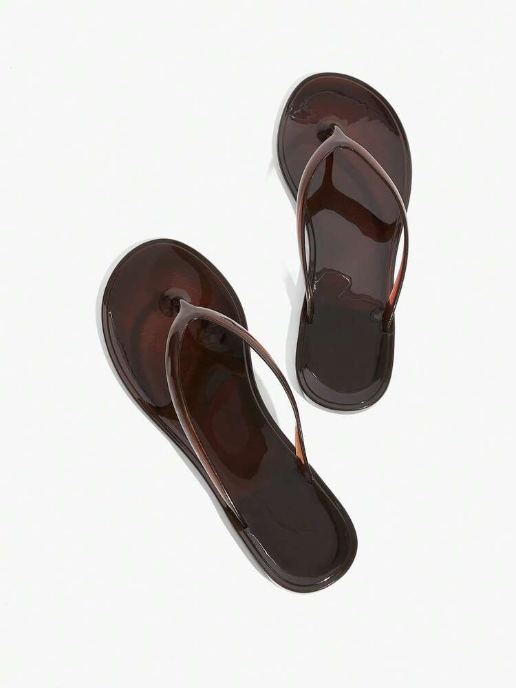 Grefit Women's Round Toe Flat Casual Vacation Minimalist Brown Ladies Flat Sandals Flip Flops Bea... | SHEIN