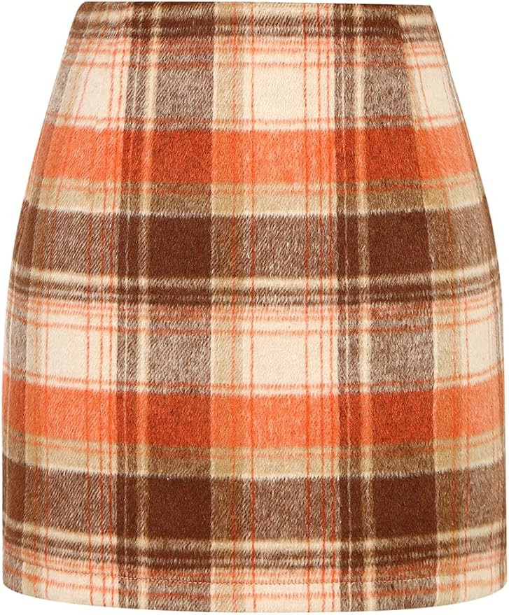Plaid Mini Skirt A line Pencil Skirts | Amazon (US)