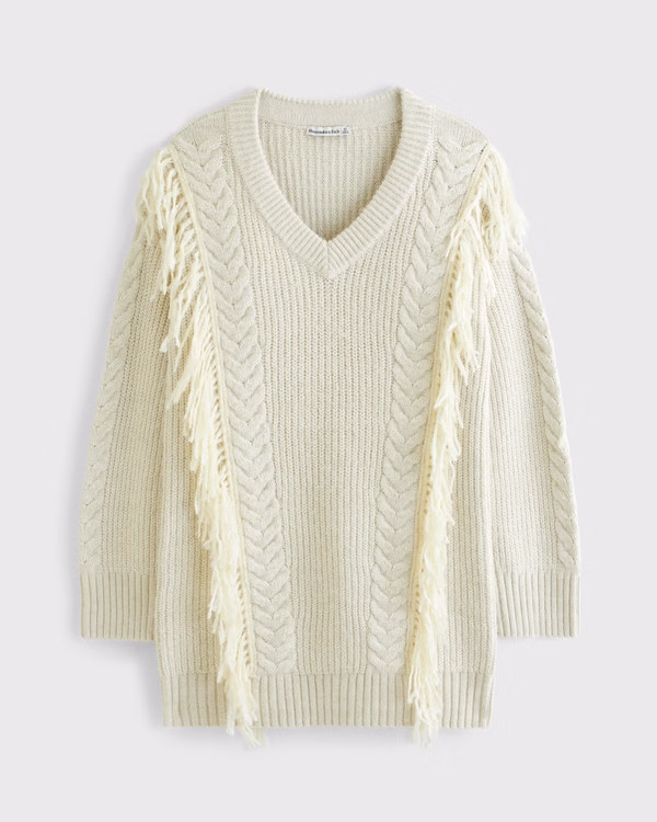 Women's V-Neck Fringe Mini Sweater Dress | Women's New Arrivals | Abercrombie.com | Abercrombie & Fitch (US)