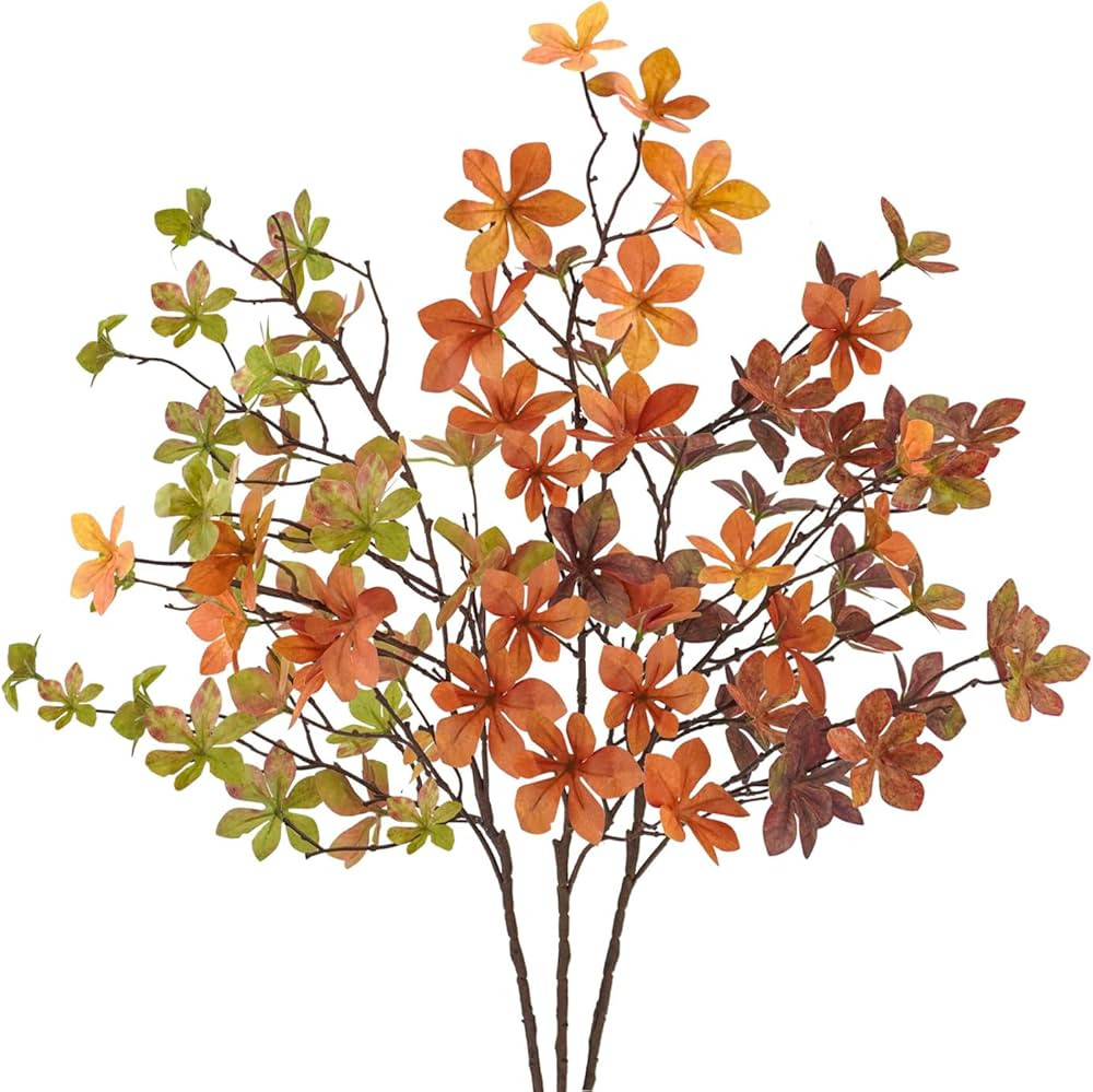 3 Pcs Fall Faux Greenery Stems, Artificial Fall Stem Branches Autumn Leaves with Stems Faux Fall ... | Amazon (US)