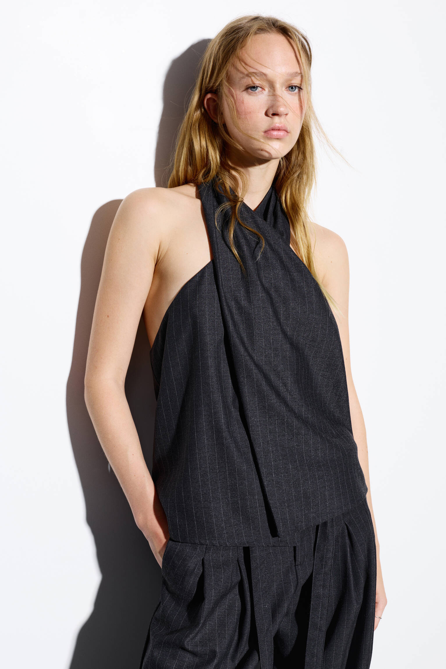Pinstripe crossover top - pull&bear | PULL and BEAR UK