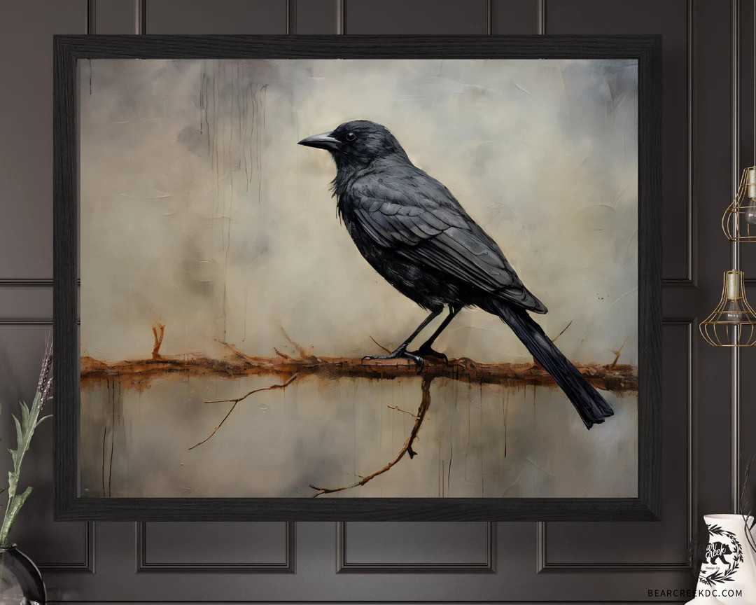 Raven Print Black Bird Art Halloween Academia Art Dark - Etsy | Etsy (US)