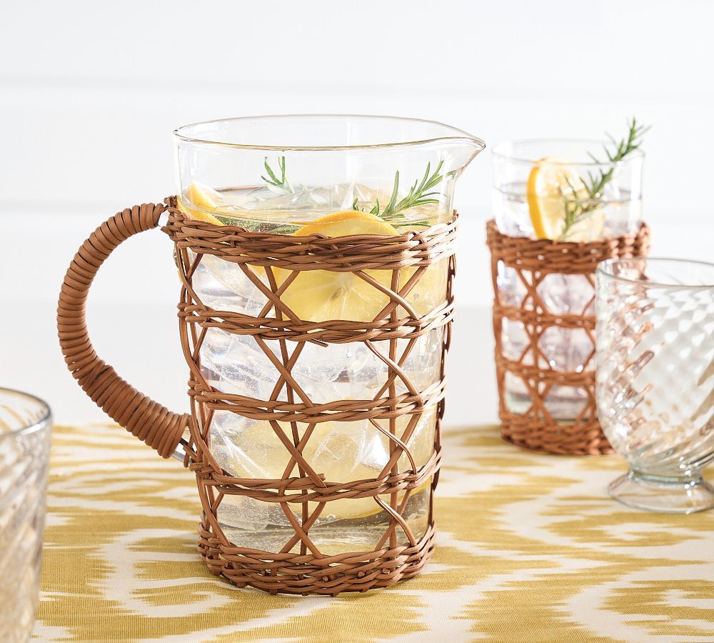 Handwoven Wicker and Glass Pitcher | Pottery Barn (US)