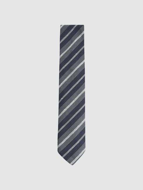 Reiss Navy Lagoon Silk Textured Stripe Tie | Reiss UK