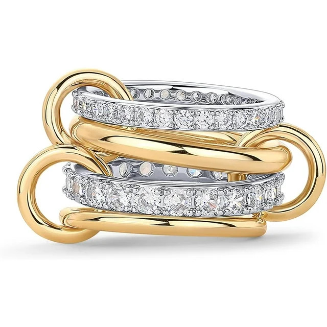 14K Gold Plated Interlocked Stackable Rings for Women | Statement Multi Ring Mixed Metals Stack |... | Walmart (US)