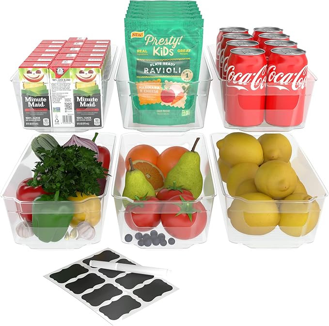 Simple Gourmet Refrigerator Organizer Storage Bins, Set of 6. Stackable Clear Plastic Containers ... | Amazon (US)