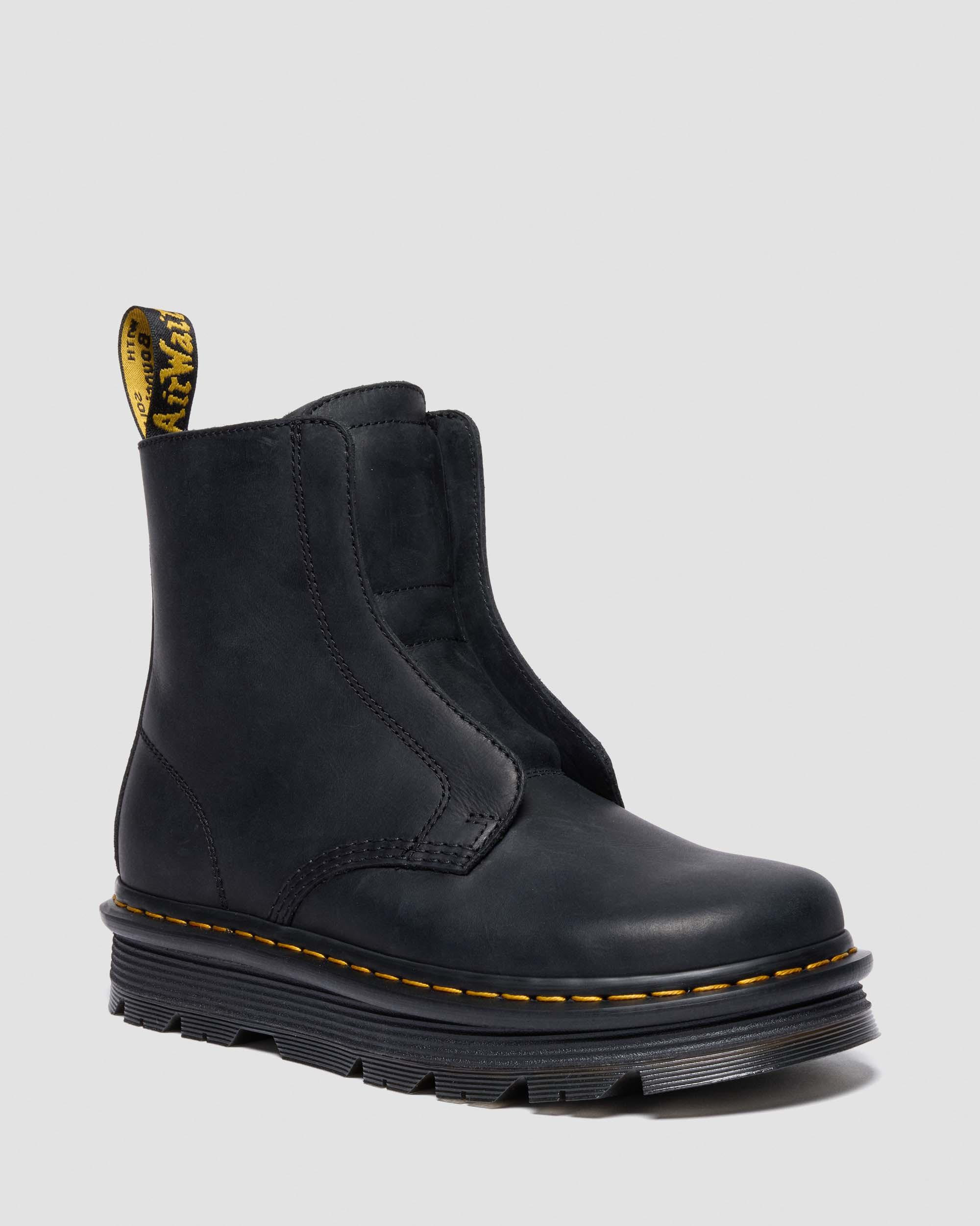 ZEBZAG LACELESS SLIP ON LEATHER BOOTS in Black | Dr. Martens | Dr. Martens