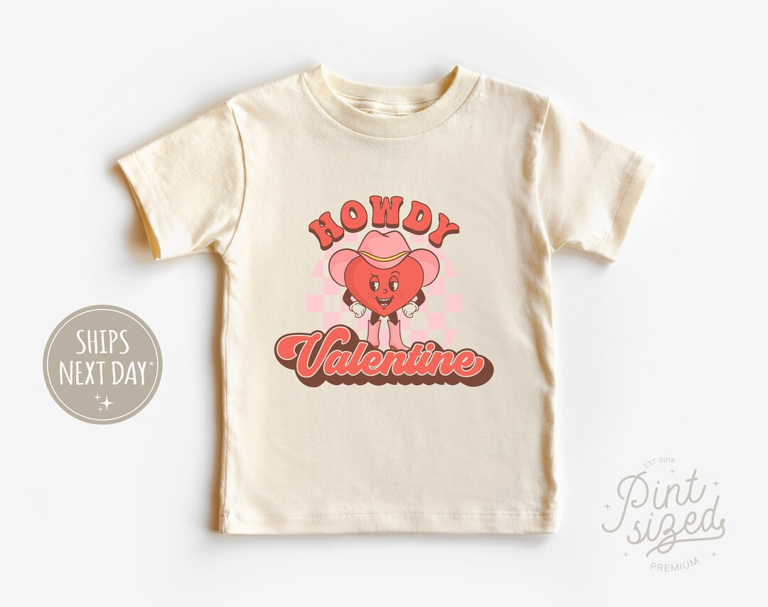 Howdy Valentine Toddler Shirt Vintage Valentine's Day Kids Shirt Cute Retro Cowboy Natural Toddle... | Etsy (US)