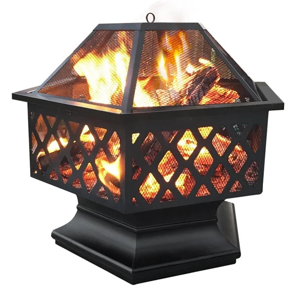 Easyfashion Heavy Duty Metal Fire Pit Hexagon Stove with Poker for Outdoor, Black | Walmart (US)
