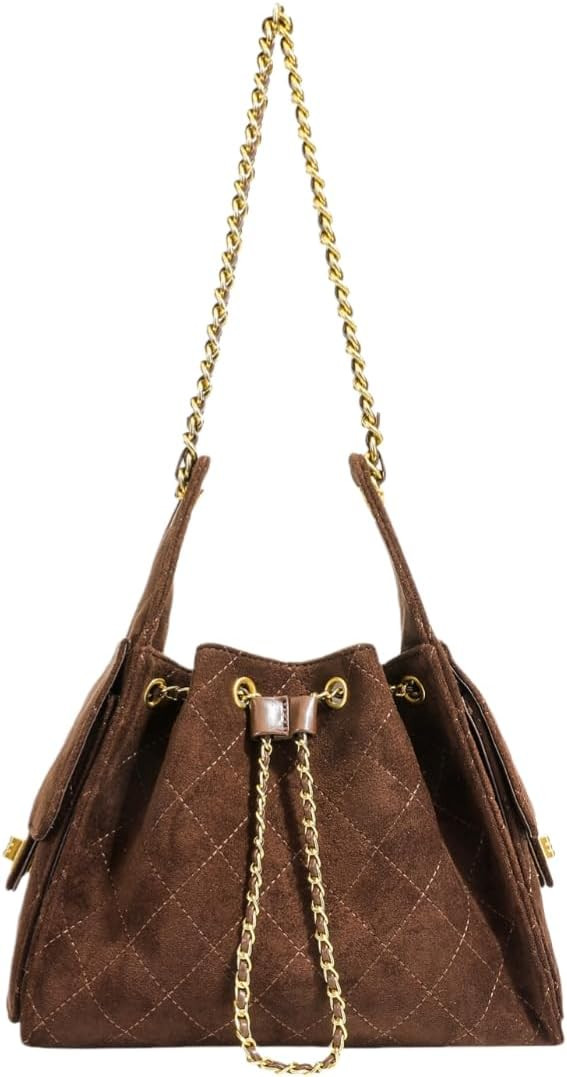 Women’s Classic Quilted Shoulder Bags Chain Strap Handbags Suede Tote Crumpled Purse Slouchy Hobo Bag | Amazon (US)
