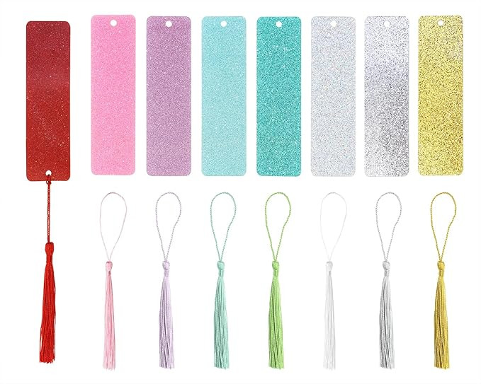 8Pcs Assorted Color Glitter Acrylic Book Page Marker with Tassels for Christmas Gifts Stocking St... | Amazon (US)