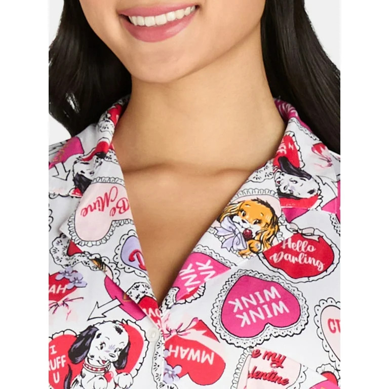 Women’s Valentine’s Day Print Shorty Notch Collar Pajama Set from Way to Celebrate, 2-Piece, ... | Walmart (US)