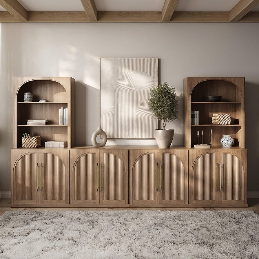 BELLEZE 6-Piece Modular TV Stand, Entertainment Center with Double-Arc Wood Door and Storage Hutc... | Amazon (US)