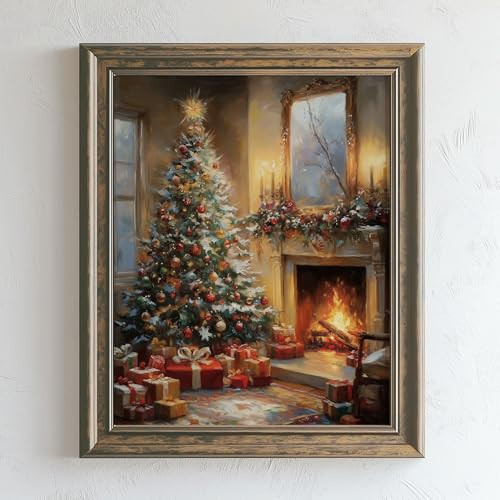 Vintage Christmas Wall Art Christmas Tree Wall Print Cottagecore Decor Holiday Season Wall Decoration Living Room Wall Art Fireplace Winter Holiday Art (8x10 inch Print Unframed) | Amazon (US)