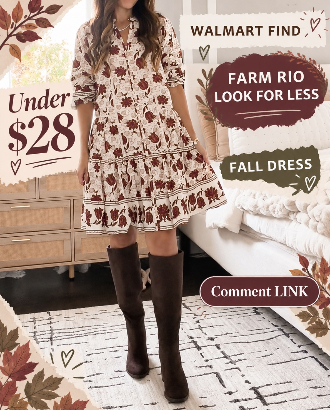 This gorgeous fall dress is under $28 at Walmart and looks SO much like Farm Rio! The print, tiered skirt and sleeves are beyond cute 🤎 Comment LINK and I’ll send it!

#LTKOver40 #LTKSeasonal #LTKootd