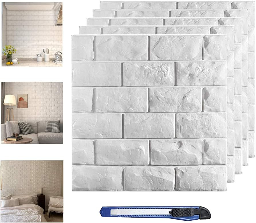 30 Pcs 3D Wall Panels, White Brick Printable 3D Wallpaper Stick and Peel, Self Adhesive Waterproo... | Amazon (US)