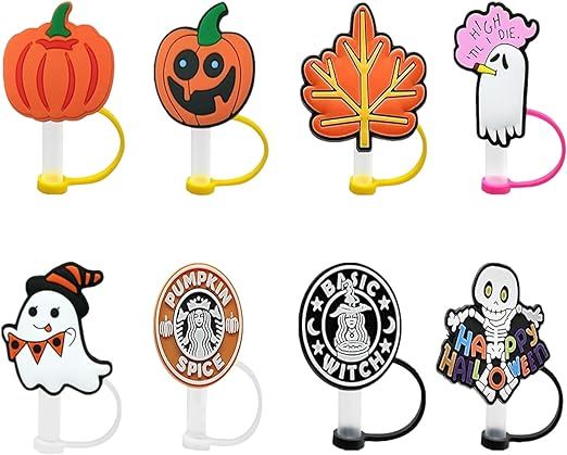 8 Pack Straw Covers Cap Compatible with Stanley Tumbler,7-8mm Halloween Theme Straw Topper,Straw ... | Amazon (US)