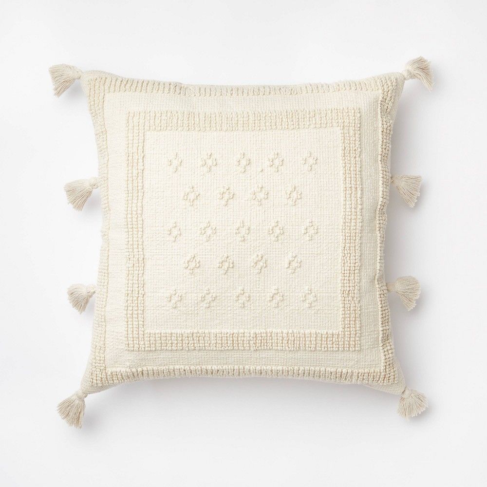 Tufted Square Throw Pillow with Side Tassels Cream - Threshold designed with Studio McGee | Target