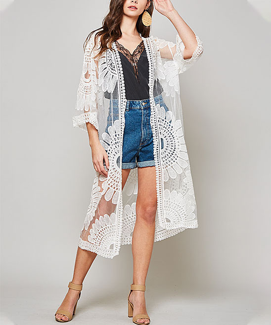 Southern Wishlist Women's Kimono Cardigans White - White Embroidered Kimono | Zulily