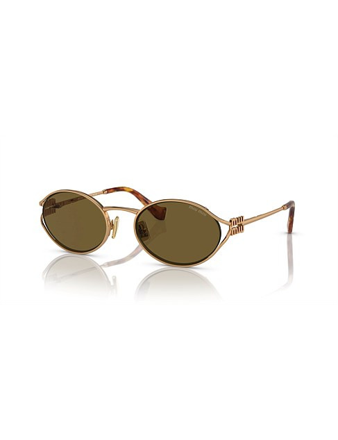 Miu Miu Oval Gold Dark Brown Sunglasses | David Jones | David Jones (Australia & New Zealand)