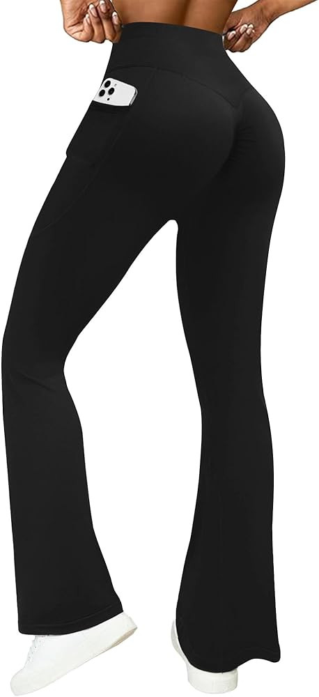 Womens Scrunch Booty Lifting Leggings No Front Seam Flare Yoga Pants with Pockets Resistance Band... | Amazon (US)