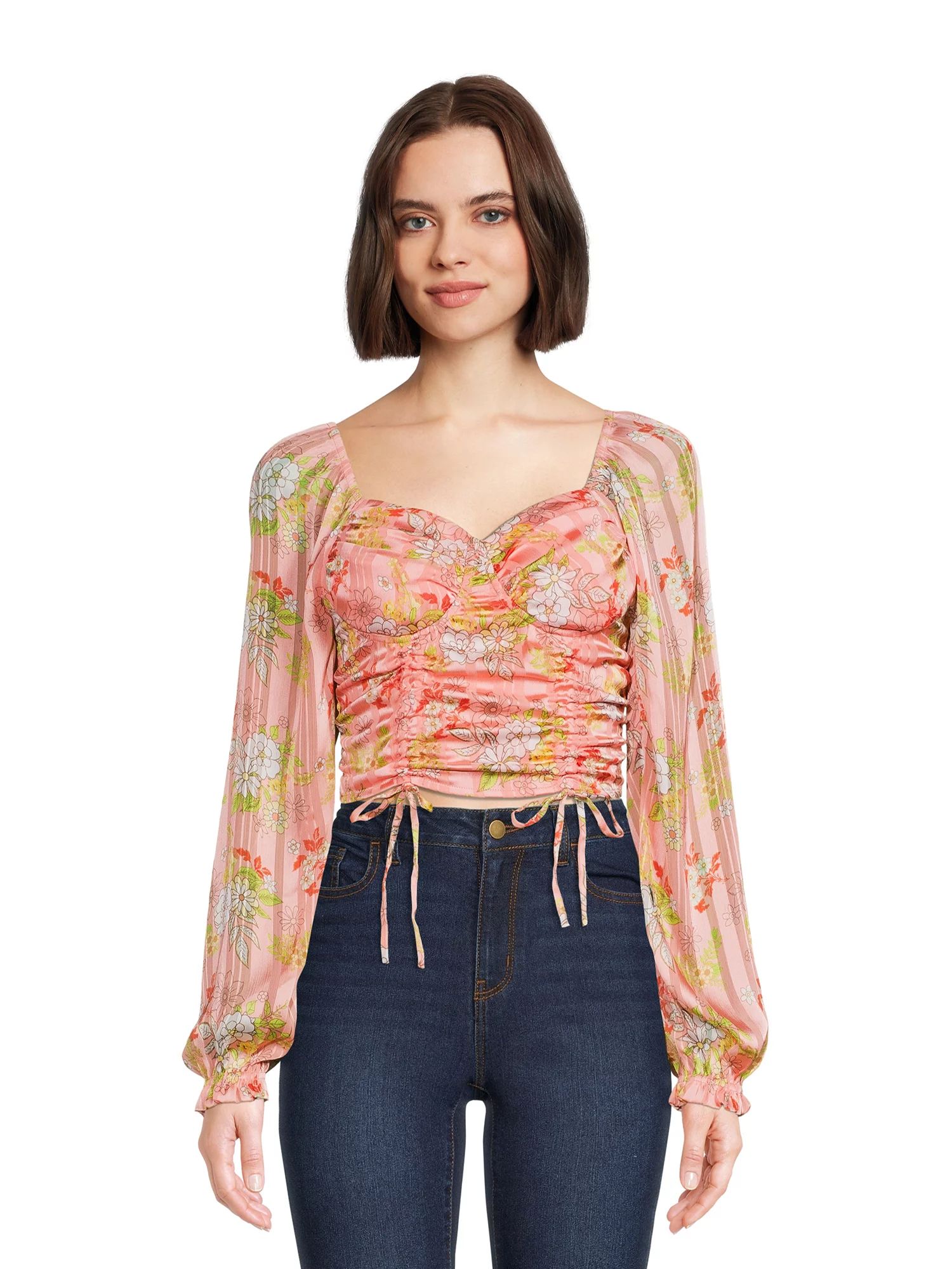 Madden NYC Junior's Ruched Front Top with Sheering & Bra Cup - Walmart.com | Walmart (US)
