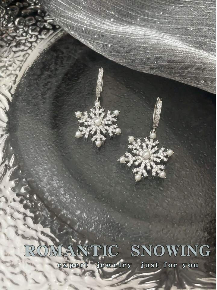 1pair Luxury Snowflake Zirconia Stud Earrings, High-End Elegant Party Earrings, Christmas Holiday... | SHEIN