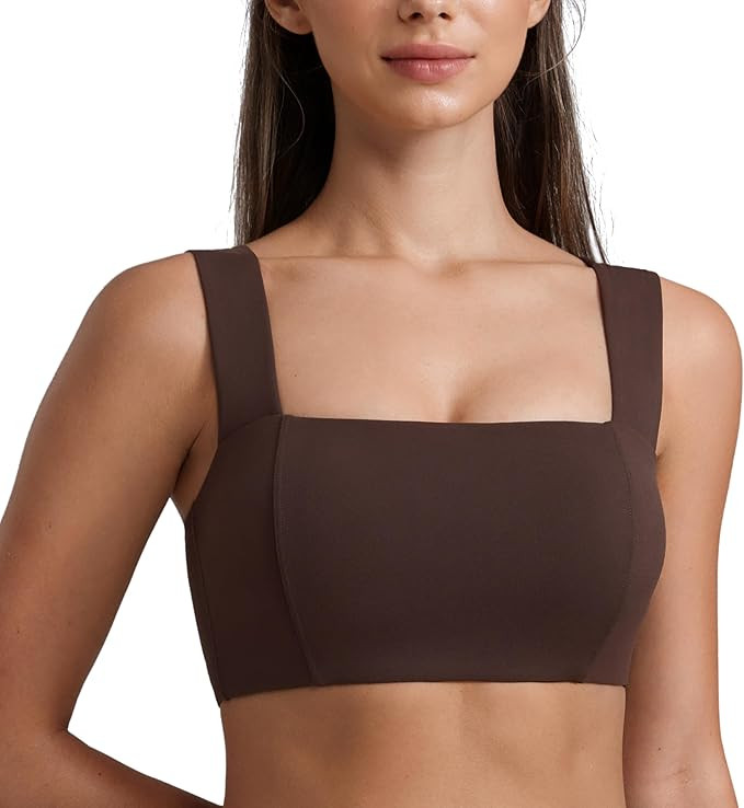 CRZ YOGA Butterluxe Wide Straps Sports Bras for Women - Square Neck Padded Open Back Camisole Yog... | Amazon (US)