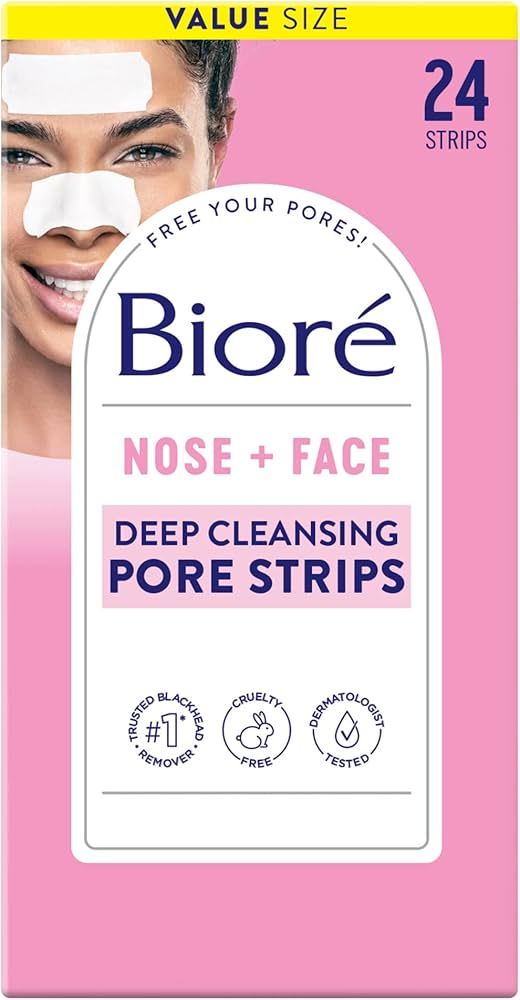 Bioré Nose+Face Blackhead Remover Pore Strips, 12 Nose + 12 Face Strips for Chin or Forehead, De... | Amazon (US)