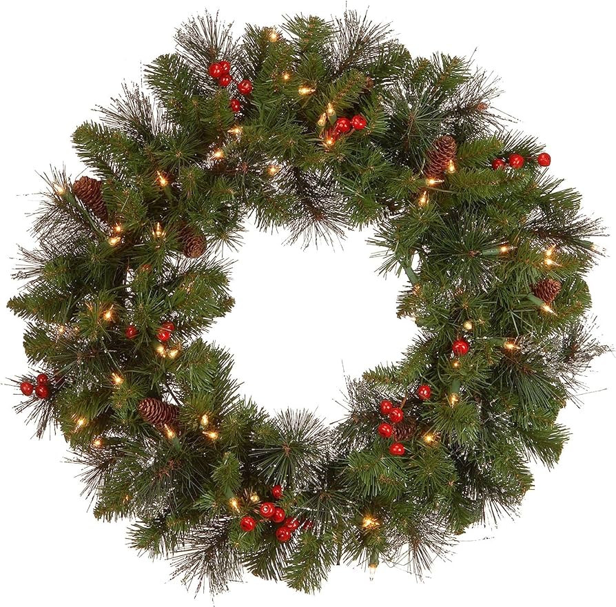 National Tree Company 24 in Pre-Lit Crestwood Spruce Artificial Christmas Wreath, Christmas Decor... | Amazon (US)