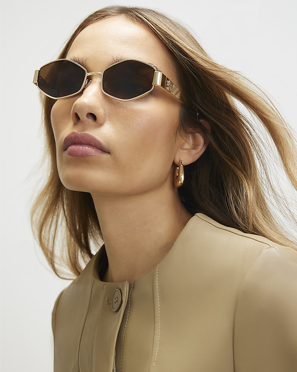 Gold Slim Metal Hexagon Sunglasses | River Island UK & IE