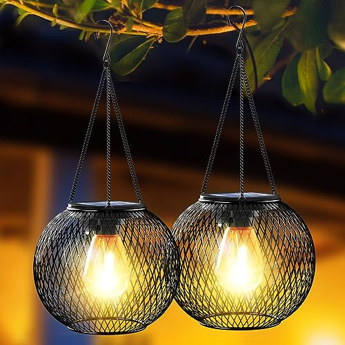 Solar Lanterns Outdoor, Ortiny Upgraded Solar Lights for Outside Decorative Outdoor Hanging Lights for Halloween Christmas Waterproof Retro Powered Lighting for Yard Garden Patio Pathway Tree,2 Pack | Amazon (US)