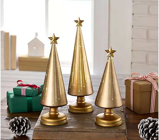 Set of 3 Illuminated Starry Night Trees by Valerie - QVC.com | QVC