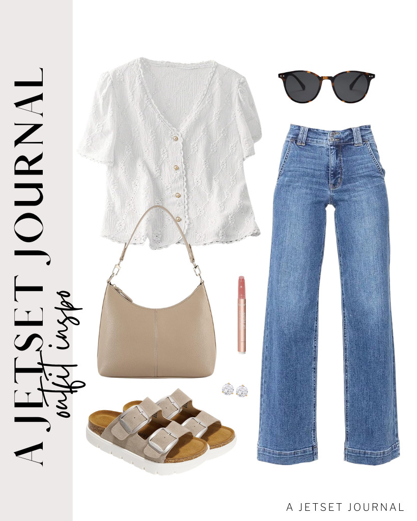 Highlighting the embroidered blouse as the focal point creates an effortlessly charming look. Pair it with classic high-waisted wide-leg jeans from Astylish. Complete the outfit with a Keyli shoulder bag and platform sandals from Project Cloud.

#LTKSeasonal #LTKSaleAlert #LTKTravel

 

 