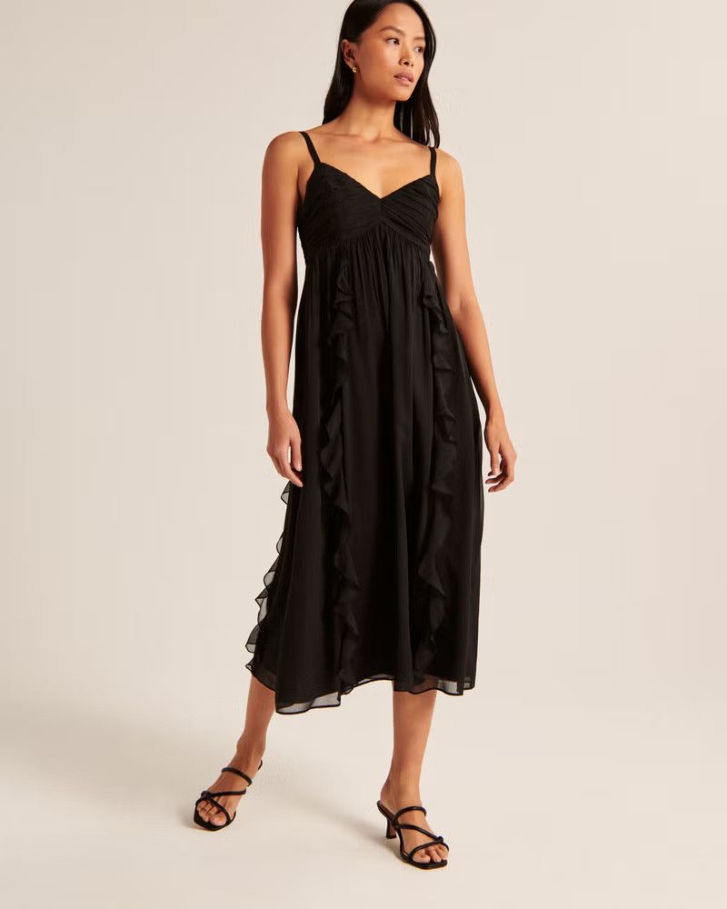 Ruffle Babydoll Maxi Dress, Abercrombie Black Dress, Summer Fashion, Summer Outfit | Abercrombie & Fitch (US)