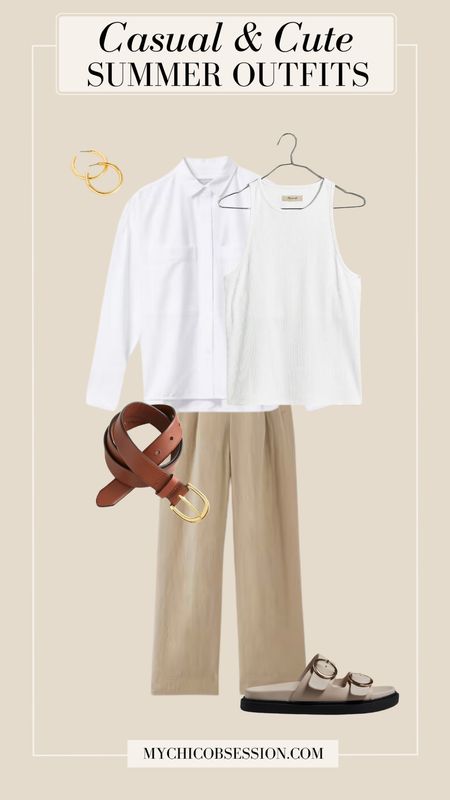 Dress your trousers down for summer with this cute but casual look. Pair your linen pants with a high-neck tank top, and a button down top left open. Add a leather belt, gold jewelry, and leather sandals to finish the look. 

#LTKstyletip #LTKSeasonal