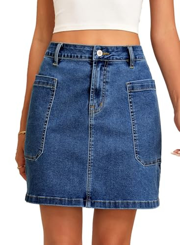 Amazon.com: Sidefeel Women's Jean Skirt High Waisted Stretchy Casual Denim Above Knee Skirts with... | Amazon (US)