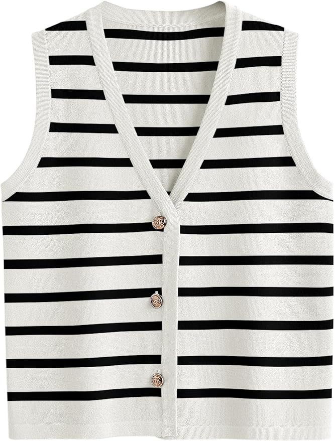 LILLUSORY Vest for Women Striped Dressy Tops Cropped Tank Tops 2024 Summer Sleeveless Button Up C... | Amazon (US)