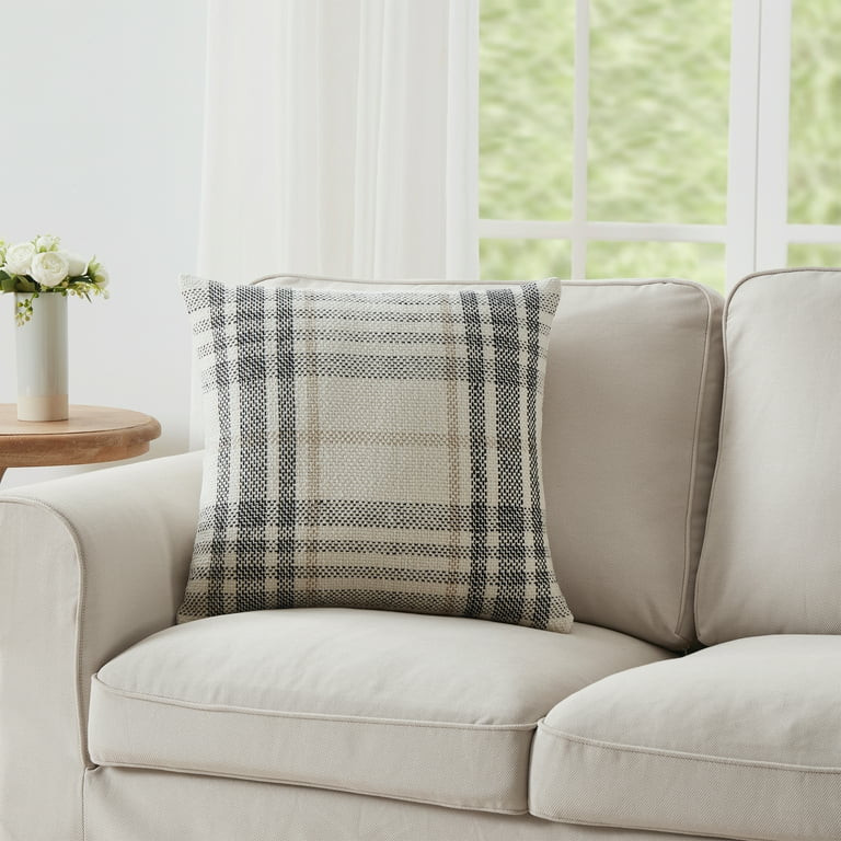 My Texas House 20" x 20" Aurelia Black Plaid Cotton Decorative Pillow Cover | Walmart (US)